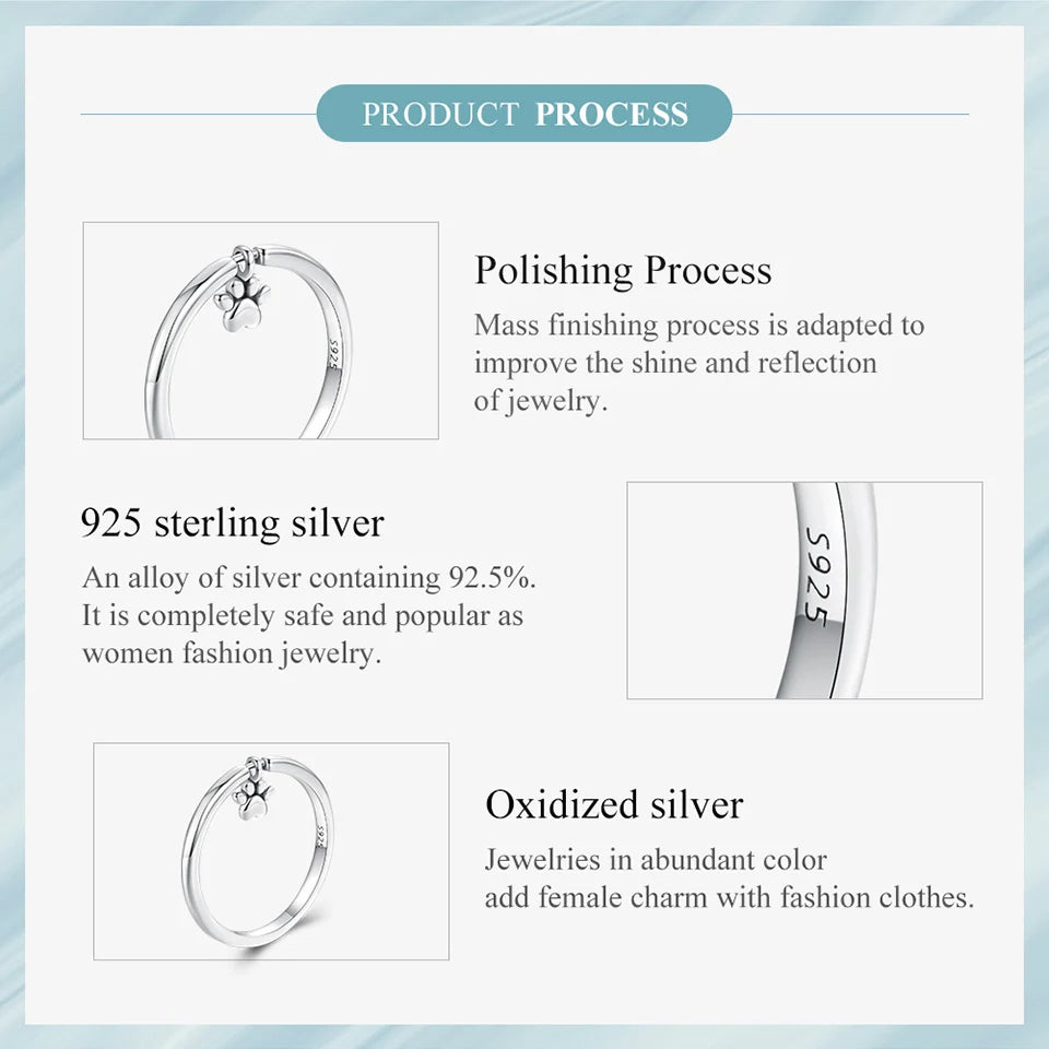 Sterling Silver Cute Dogs Claw Link Ring Pet Animal Rings For Women Fine Jewelry - PeticaDeals