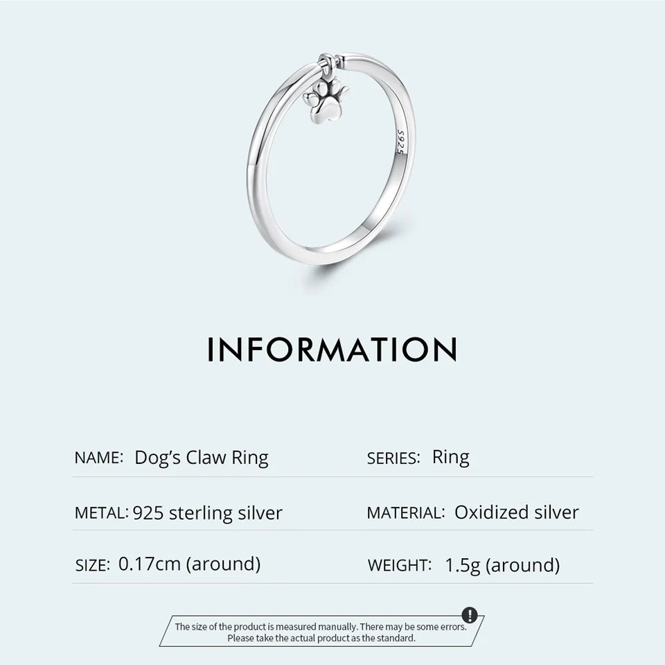 Sterling Silver Cute Dogs Claw Link Ring Pet Animal Rings For Women Fine Jewelry - PeticaDeals