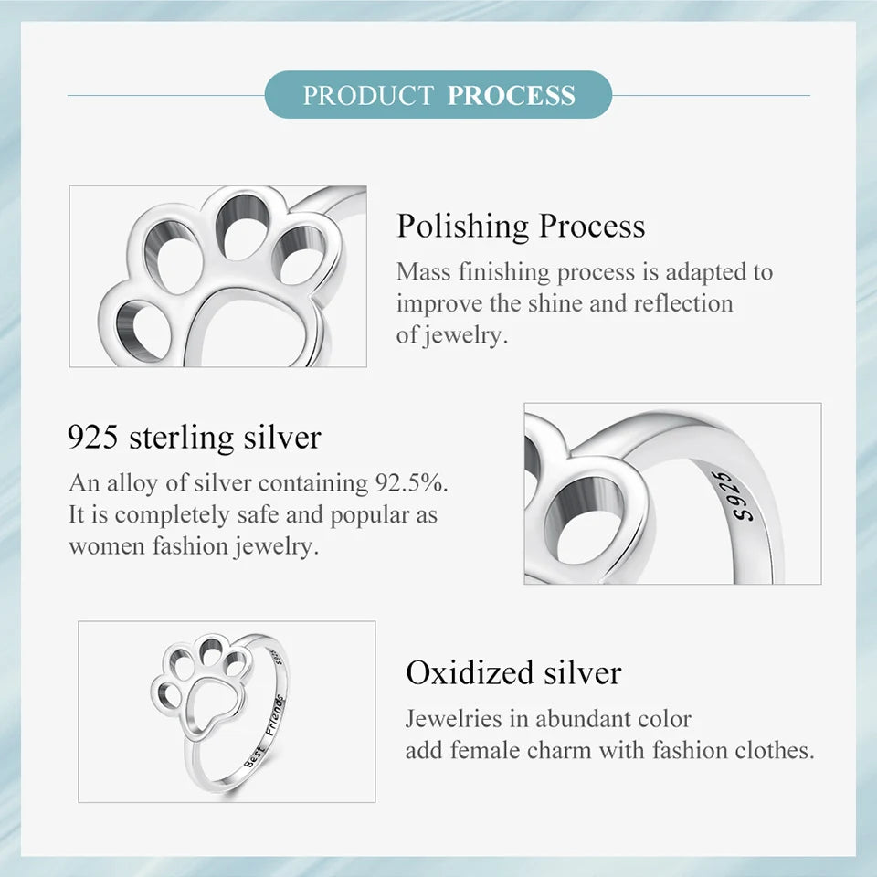 Sterling Silver Cute Pet Cat Paw Band Rings For Women - PeticaDeals