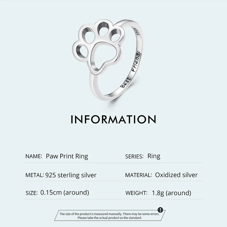 Sterling Silver Cute Pet Cat Paw Band Rings For Women - PeticaDeals