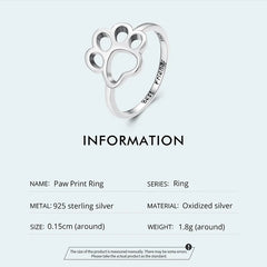 Sterling Silver Cute Pet Cat Paw Band Rings For Women - PeticaDeals