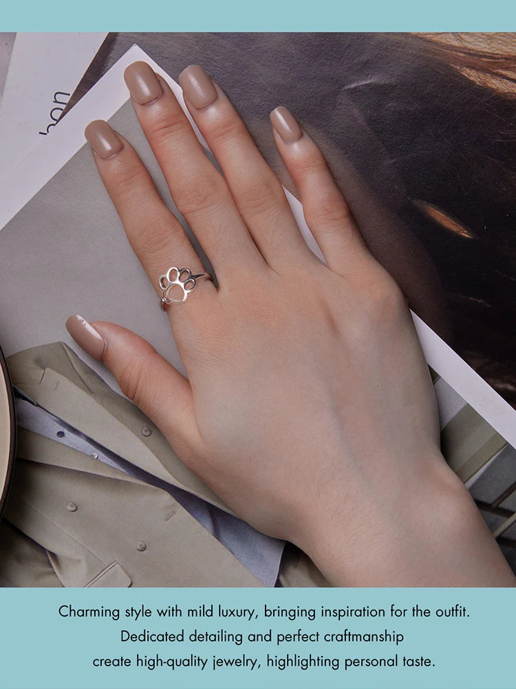 Sterling Silver Cute Pet Cat Paw Band Rings For Women - PeticaDeals