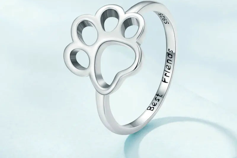 Sterling Silver Cute Pet Cat Paw Band Rings For Women - PeticaDeals