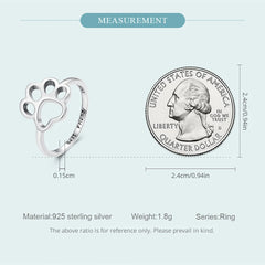 Sterling Silver Cute Pet Cat Paw Band Rings For Women - PeticaDeals