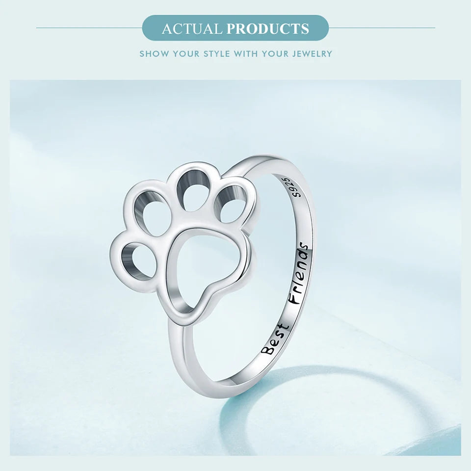 Sterling Silver Cute Pet Cat Paw Band Rings For Women - PeticaDeals