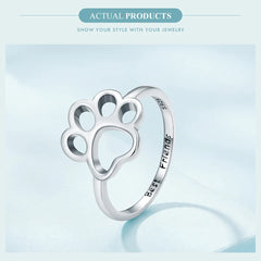 Sterling Silver Cute Pet Cat Paw Band Rings For Women - PeticaDeals