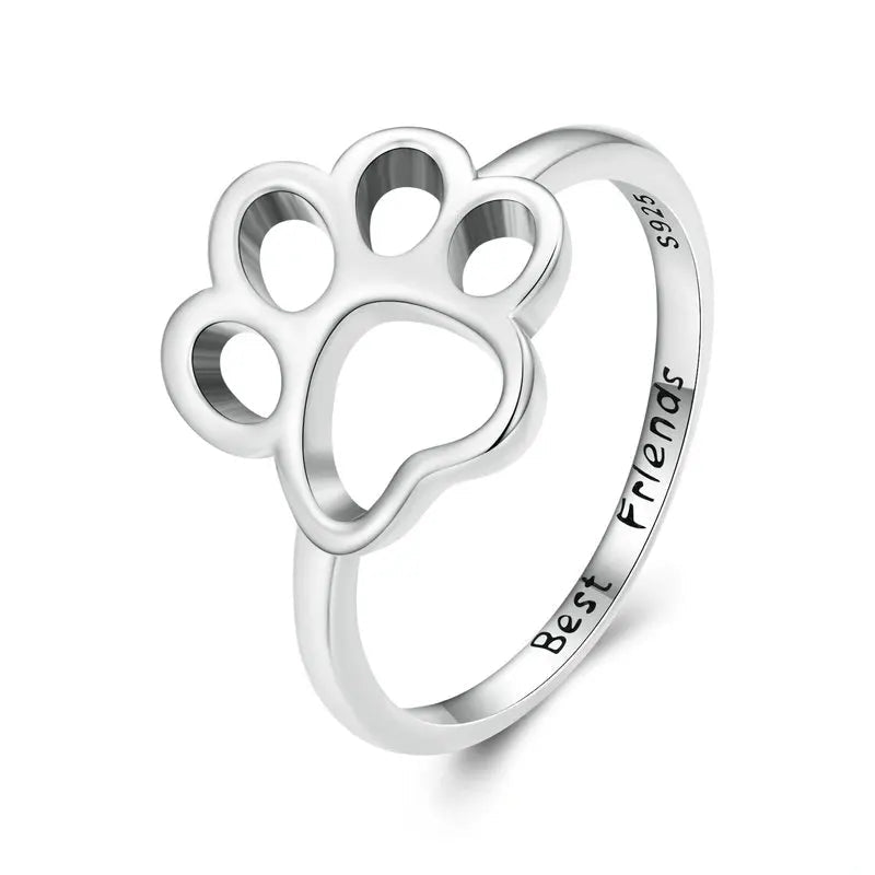 Sterling Silver Cute Pet Cat Paw Band Rings For Women - PeticaDeals