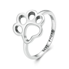 Sterling Silver Cute Pet Cat Paw Band Rings For Women - PeticaDeals