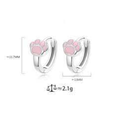 Sterling Silver Cute Pink Cat Claw Hoop Earrings Women's Fine Jewelry - PeticaDeals