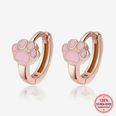 Sterling Silver Cute Pink Cat Claw Hoop Earrings Women's Fine Jewelry - PeticaDeals