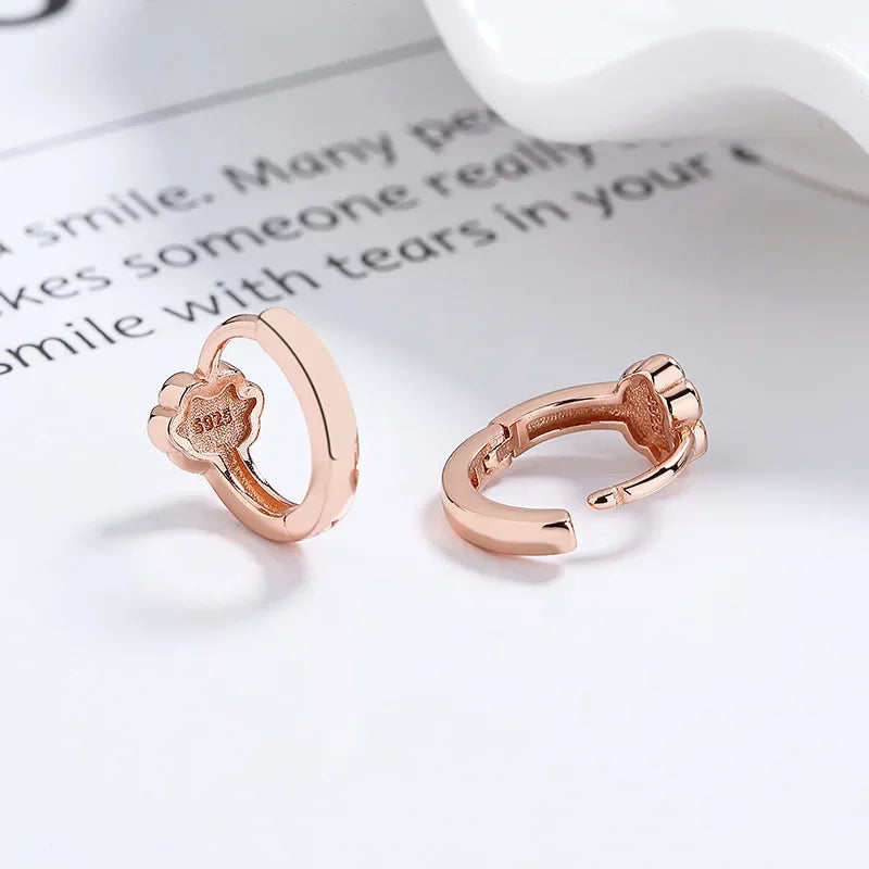 Sterling Silver Cute Pink Cat Claw Hoop Earrings Women's Fine Jewelry - PeticaDeals