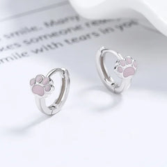 Sterling Silver Cute Pink Cat Claw Hoop Earrings Women's Fine Jewelry - PeticaDeals