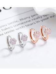 Sterling Silver Cute Pink Cat Claw Hoop Earrings Women's Fine Jewelry - PeticaDeals