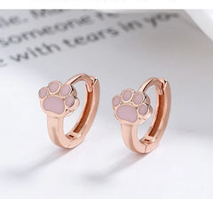 Sterling Silver Cute Pink Cat Claw Hoop Earrings Women's Fine Jewelry - PeticaDeals
