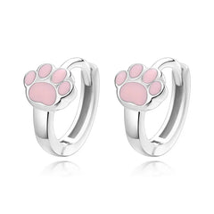 Sterling Silver Cute Pink Cat Claw Hoop Earrings Women's Fine Jewelry - PeticaDeals