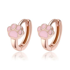 Sterling Silver Cute Pink Cat Claw Hoop Earrings Women's Fine Jewelry - PeticaDeals