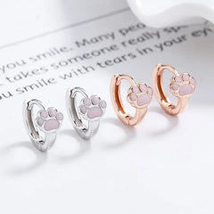 Sterling Silver Cute Pink Cat Claw Hoop Earrings Women's Fine Jewelry - PeticaDeals