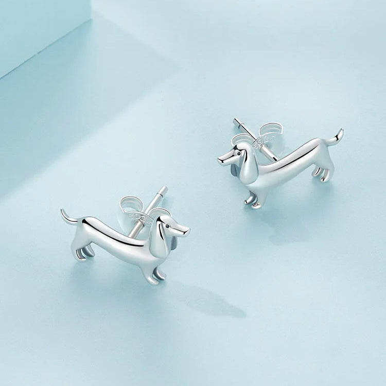 Sterling Silver Cute Puppy Stud Earrings for Women Plated platinum Silver women's silver Jewelry - PeticaDeals