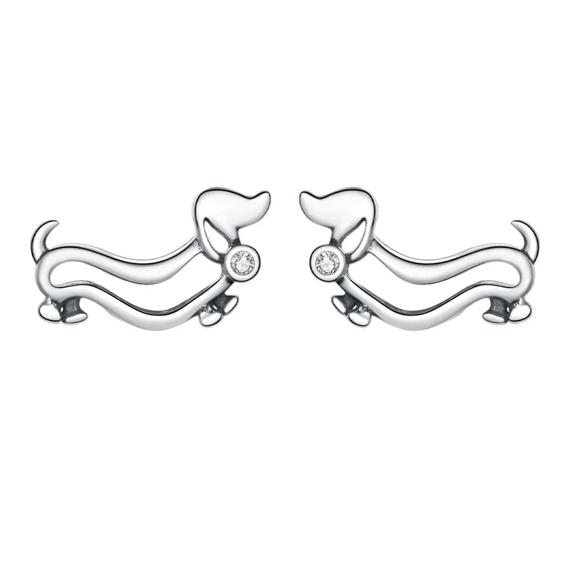 Sterling Silver Cute Puppy Stud Earrings for Women Plated platinum Silver women's silver Jewelry - PeticaDeals
