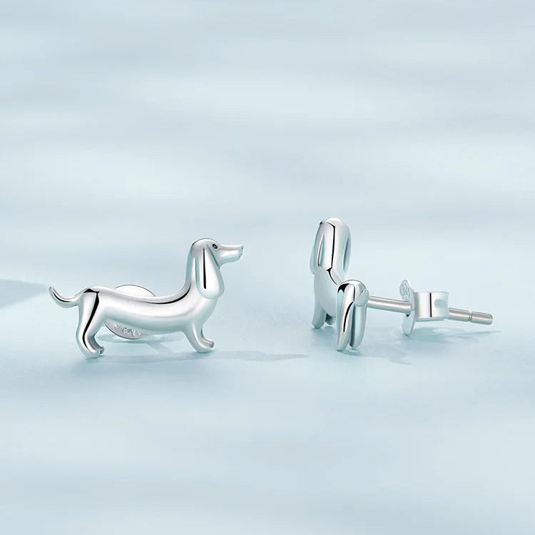 Sterling Silver Cute Puppy Stud Earrings for Women Plated platinum Silver women's silver Jewelry - PeticaDeals