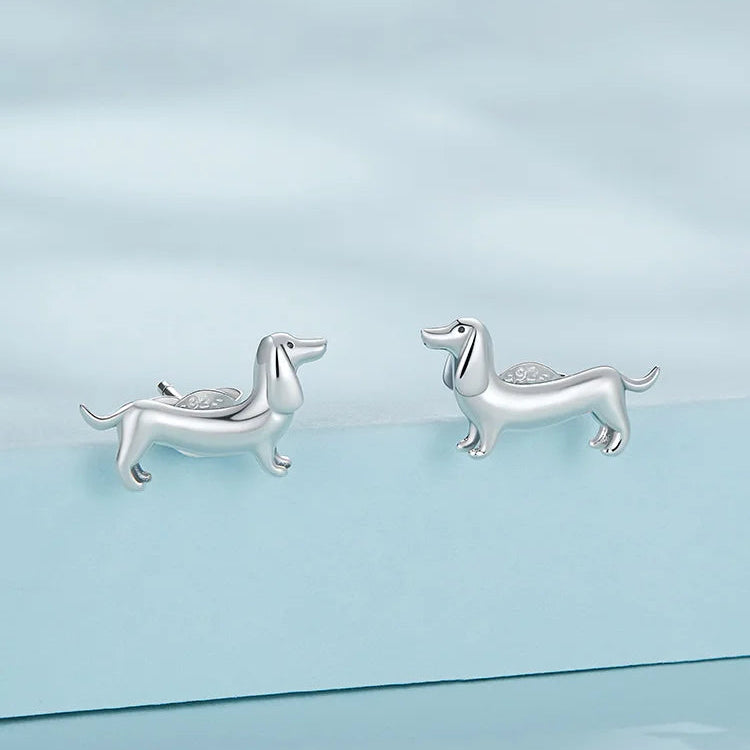 Sterling Silver Cute Puppy Stud Earrings for Women Plated platinum Silver women's silver Jewelry - PeticaDeals