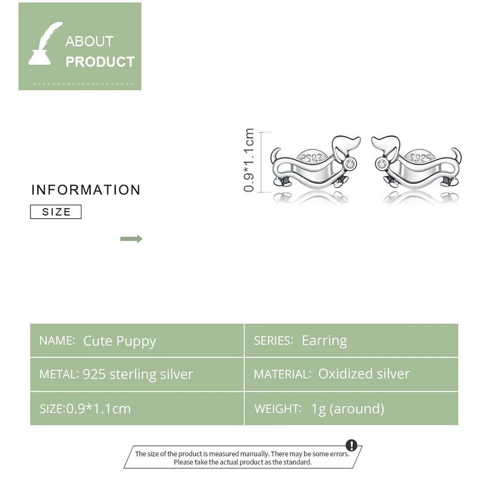 Sterling Silver Cute Puppy Stud Earrings for Women Plated platinum Silver women's silver Jewelry - PeticaDeals