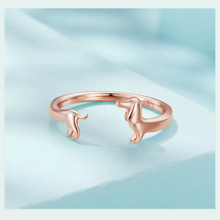 Sterling Silver Dachshund Dog Rings Adjustable Cut Animal Open Ring for Women - PeticaDeals