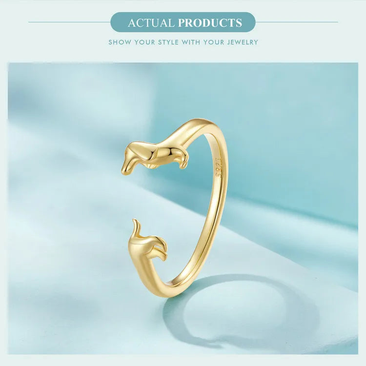Sterling Silver Dachshund Dog Rings Adjustable Cut Animal Open Ring for Women - PeticaDeals