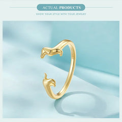 Sterling Silver Dachshund Dog Rings Adjustable Cut Animal Open Ring for Women - PeticaDeals