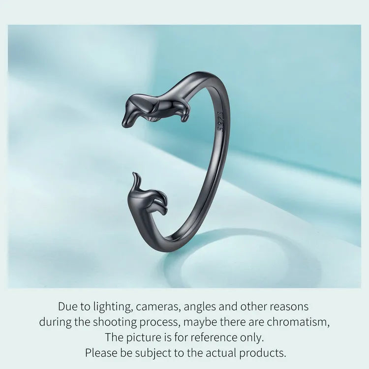 Sterling Silver Dachshund Dog Rings Adjustable Cut Animal Open Ring for Women - PeticaDeals
