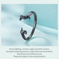 Sterling Silver Dachshund Dog Rings Adjustable Cut Animal Open Ring for Women - PeticaDeals