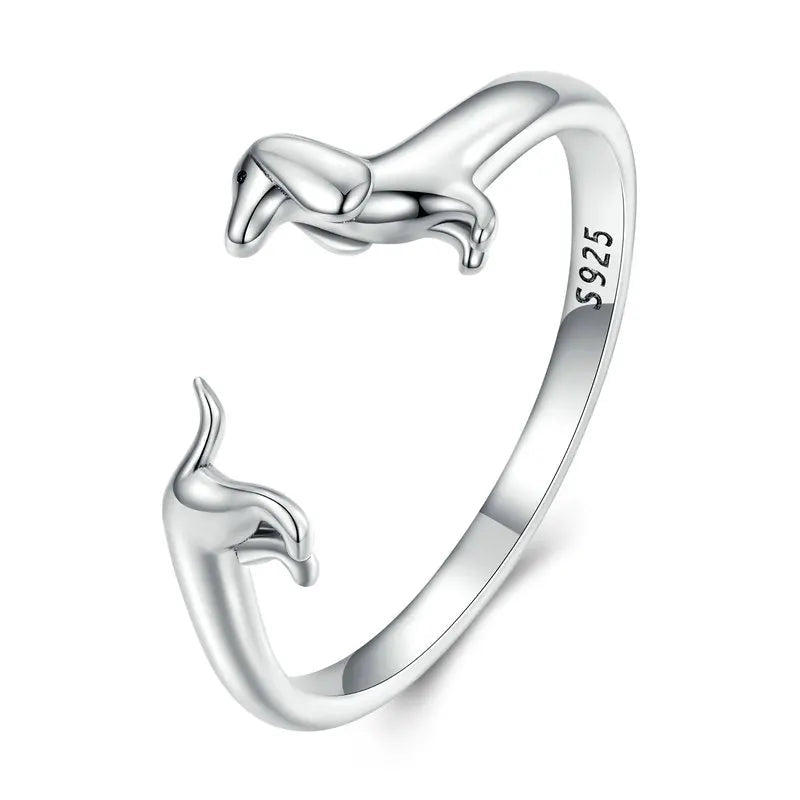 Sterling Silver Dachshund Dog Rings Adjustable Cut Animal Open Ring for Women - PeticaDeals