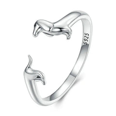 Sterling Silver Dachshund Dog Rings Adjustable Cut Animal Open Ring for Women - PeticaDeals
