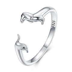 Sterling Silver Dachshund Dog Rings Adjustable Cut Animal Open Ring for Women - PeticaDeals