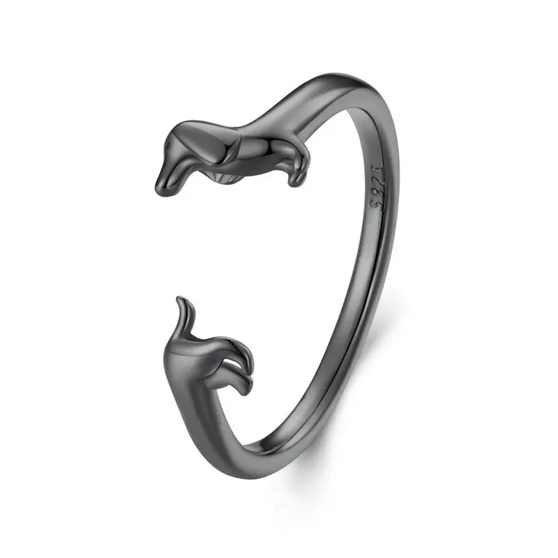 Sterling Silver Dachshund Dog Rings Adjustable Cut Animal Open Ring for Women - PeticaDeals