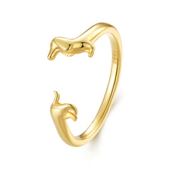Sterling Silver Dachshund Dog Rings Adjustable Cut Animal Open Ring for Women - PeticaDeals