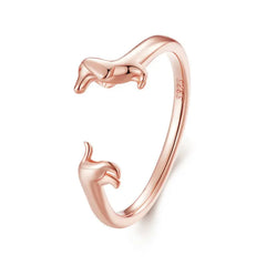 Sterling Silver Dachshund Dog Rings Adjustable Cut Animal Open Ring for Women - PeticaDeals