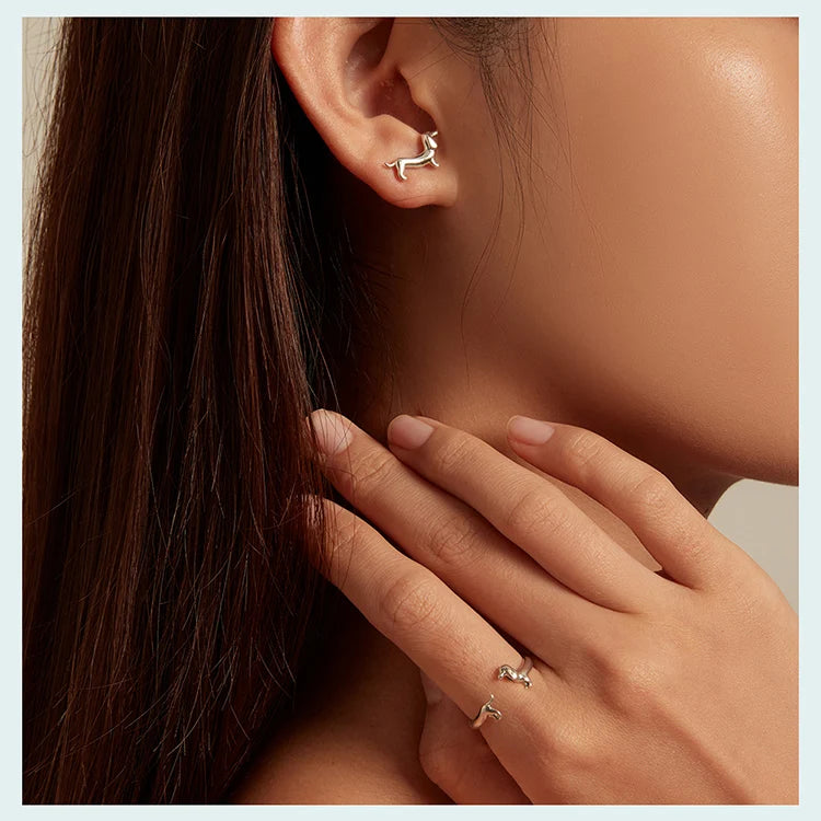 Sterling Silver Dachshund Dog Rings Adjustable Cut Animal Open Ring for Women - PeticaDeals