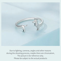 Sterling Silver Dachshund Dog Rings Adjustable Cut Animal Open Ring for Women - PeticaDeals