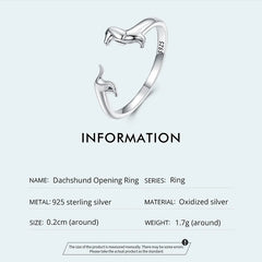 Sterling Silver Dachshund Dog Rings Adjustable Cut Animal Open Ring for Women - PeticaDeals