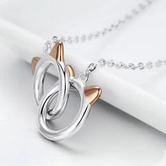 Sterling Silver Double Circles Pet Cat Pendant Necklace Cute Animal Chain for Women Jewelry - PeticaDeals