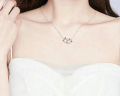 Sterling Silver Double Circles Pet Cat Pendant Necklace Cute Animal Chain for Women Jewelry - PeticaDeals