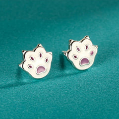 Sterling Silver Fashion Cute Cat Paw Charm Stud Earrings For Girls Fine Jewelry - PeticaDeals