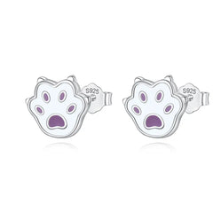 Sterling Silver Fashion Cute Cat Paw Charm Stud Earrings For Girls Fine Jewelry - PeticaDeals