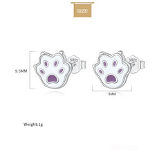 Sterling Silver Fashion Cute Cat Paw Charm Stud Earrings For Girls Fine Jewelry - PeticaDeals