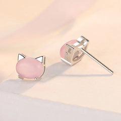 Sterling Silver Jewelry Opal Cute Cat Stud Earrings For Women - PeticaDeals