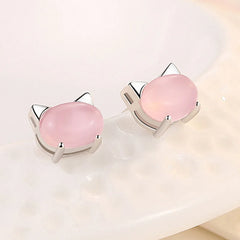 Sterling Silver Jewelry Opal Cute Cat Stud Earrings For Women - PeticaDeals