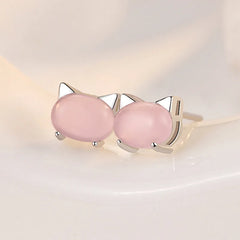 Sterling Silver Jewelry Opal Cute Cat Stud Earrings For Women - PeticaDeals
