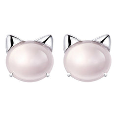 Sterling Silver Jewelry Opal Cute Cat Stud Earrings For Women - PeticaDeals