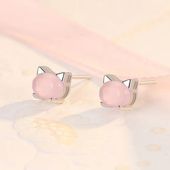 Sterling Silver Jewelry Opal Cute Cat Stud Earrings For Women - PeticaDeals